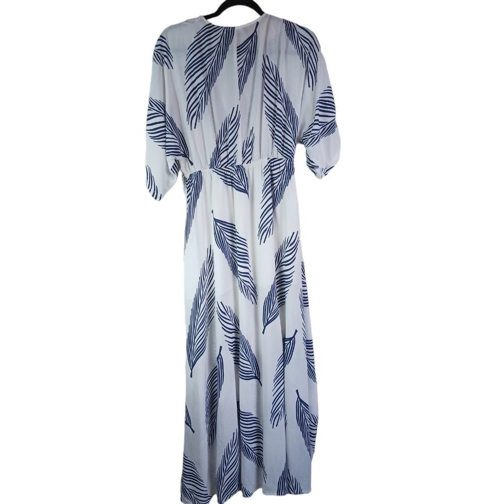 Lulus Womens Size Small Maxi Dress White Blue Sign Of The Times Flowy Beachy - Picture 2 of 16